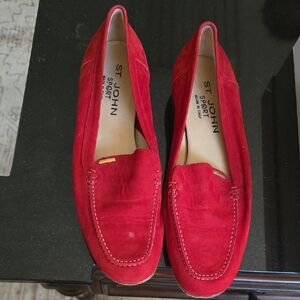 St John Red Suede Women Loafers